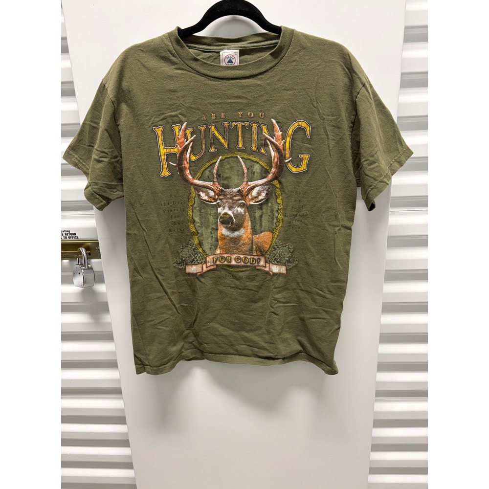 Vintage Delta Kerusso Hunting For God Jesus T-Shirt Mens M Green Psalm 42:1 Good